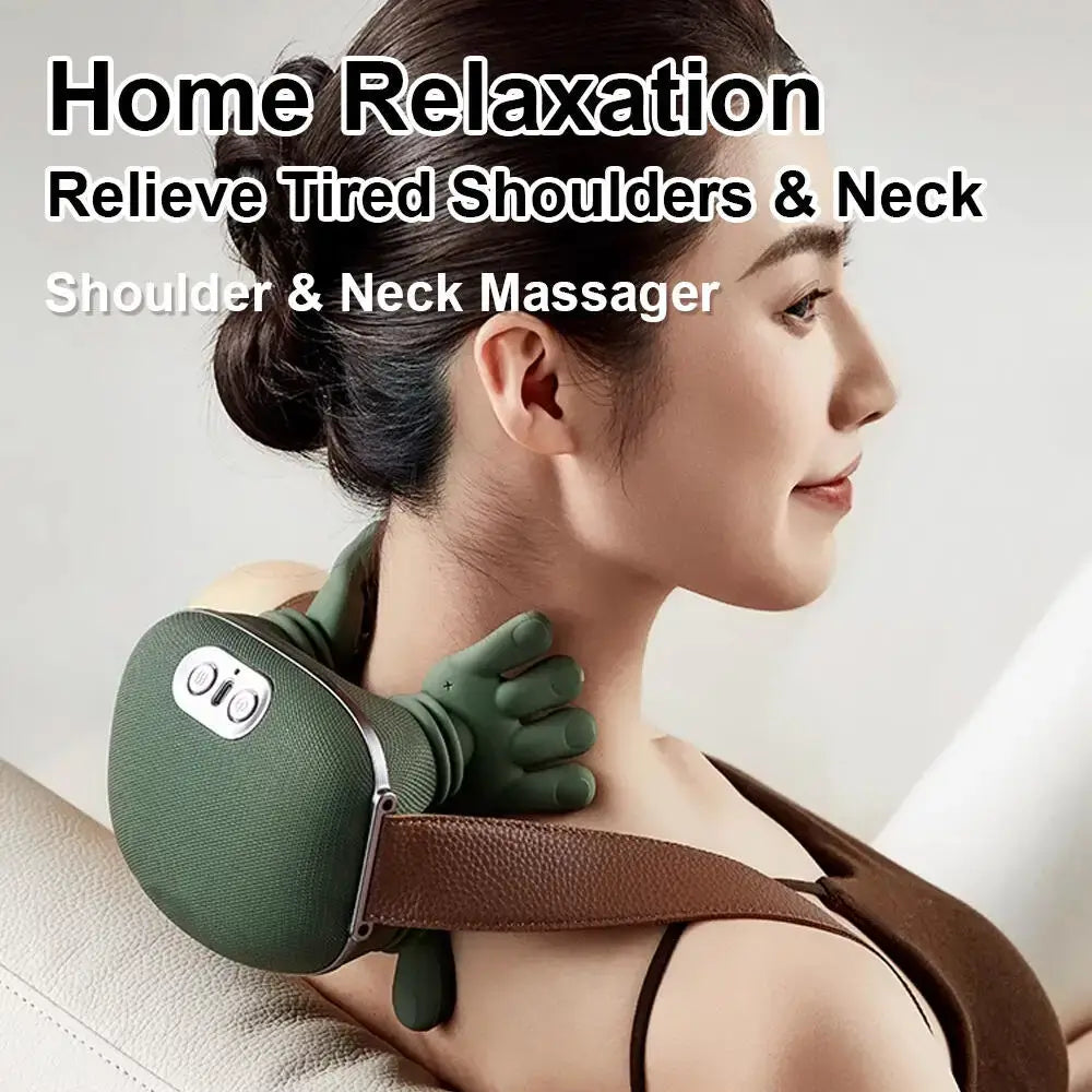 MassageMate Pro™ shoulder and neck massager providing relaxation for tired muscles at home.