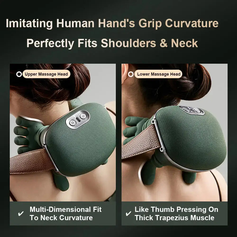 MassageMate Pro™ image showing 4D deep-kneading technology for massage targeting shoulders and neck.